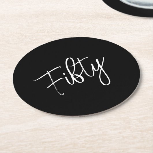 Script 50. Geburtstag schwarz Runder Pappuntersetzer (Angewinkelt)