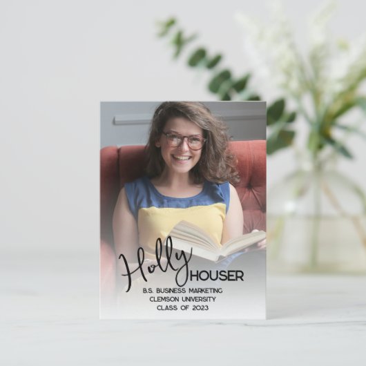 Script 5 Foto Abschluss Ankündigung Postkarte (Stehend Vorderseite)