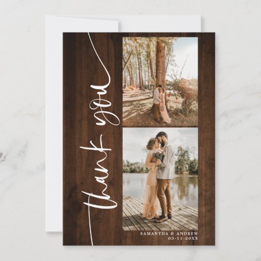 Script 5 Fotos Hochzeit rustikales Holz danke (Vorderseite)