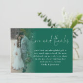 Script 6 Fotos Hochzeit Liebe Dank Emerald Green Karte (Stehend Vorderseite)