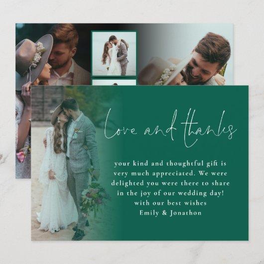 Script 6 Fotos Hochzeit Liebe Dank Emerald Green Karte (Vorne/Hinten)