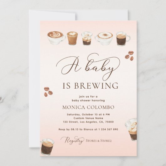 Script A Baby ist das Brechen der Pink Coffee Baby Einladung (Vorderseite)