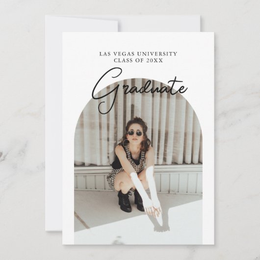 Script-Abschluss 2-seitige Foto-Portrait-Party in Einladung (Vorderseite)