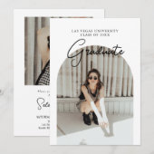 Script-Abschluss 2-seitige Foto-Portrait-Party in Einladung (Vorne/Hinten)