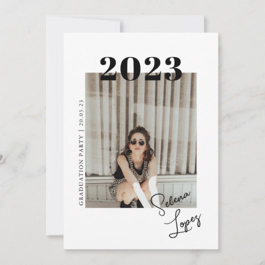 Script-Abschluss 2-seitige Foto-Portrait-Party in Einladung (Vorderseite)