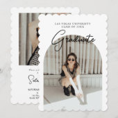 Script-Abschluss 2-seitige Foto-Portrait-Party in Einladung (Vorne/Hinten)