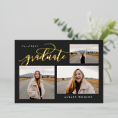 Script Abschluss Einfach 3 Foto Collage Party Foi Folieneinladung (Stehend vorne)