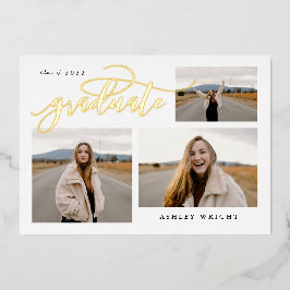 Script Abschluss Einfach 3 Foto Collage Party Folieneinladung