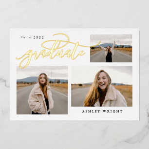 Script Abschluss Einfach 3 Foto Collage Party Folieneinladung