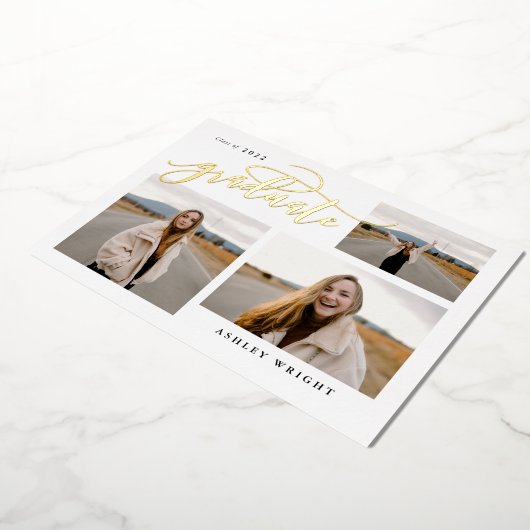 Script Abschluss Einfach 3 Foto Collage Party Folieneinladung (Gedreht)