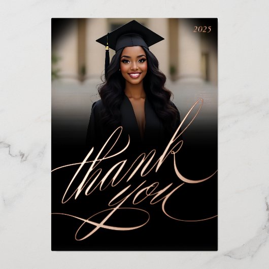 Script Abschluss Vielen Dank Foto Foil Card Folieneinladung (Vorderseite)