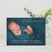 Script Baby Birth Announcement Foto Card Ankündigung (Stehend Vorderseite)