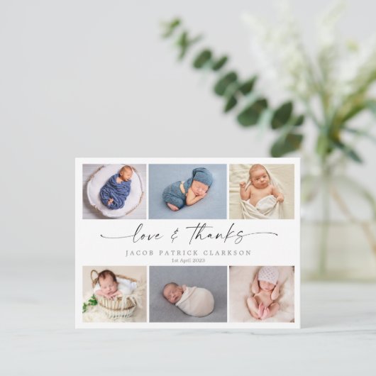 Script baby danke Karte, Liebe und danke Postkarte (Stehend Vorderseite)