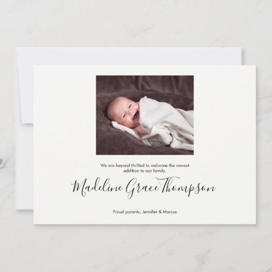 Script Baby Name Custom Foto Geburtsankündigung Ankündigung (Rückseite)