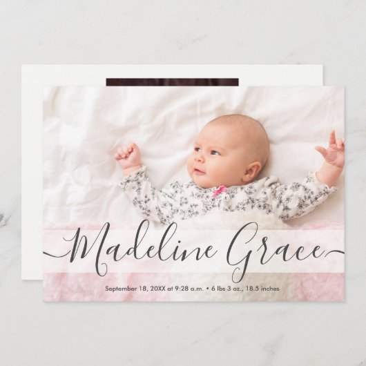 Script Baby Name Custom Foto Geburtsankündigung Ankündigung (Vorne/Hinten)