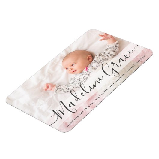 Script Baby Name Custom Foto Geburtsankündigung Magnet (Linke Seite)