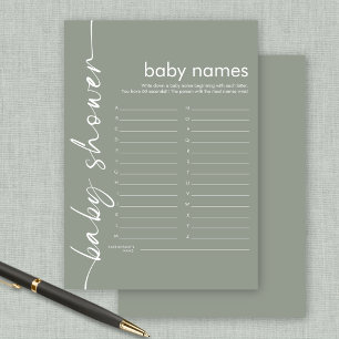 Script Baby Names Shower Game Sage Card Einladung