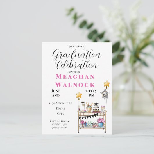 Script Bar Cart Abschluss Einladung Postkarte (Stehend Vorderseite)