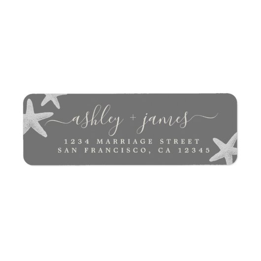 Script Beach Starfish Gray Wedding Rücksendeadress (Vorne)