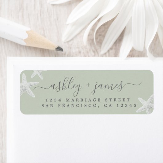 Script Beach Starfish Green Wedding Rücksendeadres (Insitu)