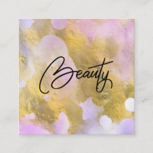 *~* Script BEAUTY Rainbow Gold Foil Business Card Quadratische Visitenkarte