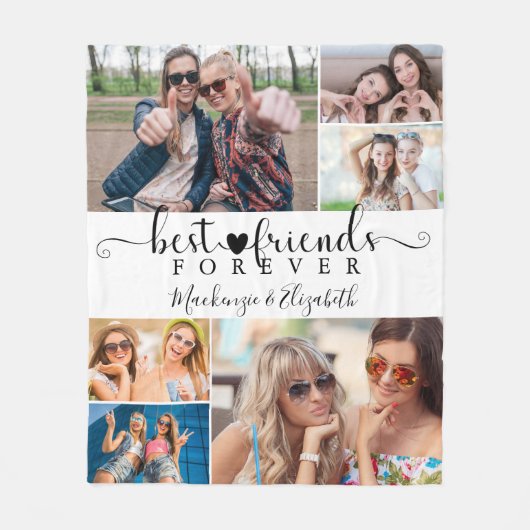 Script Best Friends Forever 6 Foto Collage White Fleecedecke (Vorderseite)