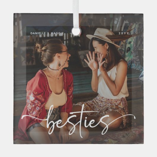 Script Bestie Foto Keepake-Geschenk Ornament Aus Glas (Vorderseite)