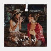 Script Bestie Foto Keepake-Geschenk Ornament Aus Glas (Rückseite)