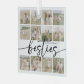 Script Besties Photo Collage Personalized Ornament Aus Glas (Vorderseite links)
