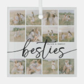 Script Besties Photo Collage Personalized Ornament Aus Glas (Vorderseite)