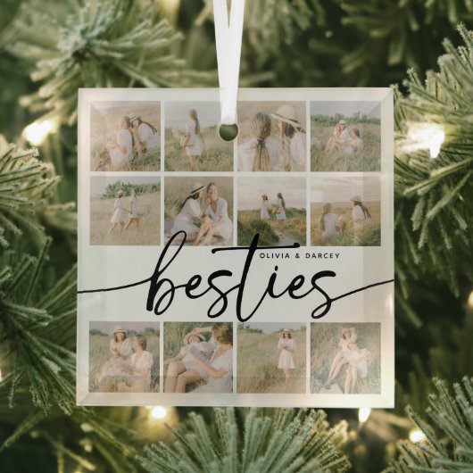 Script Besties Photo Collage Personalized Ornament Aus Glas (Insitu)