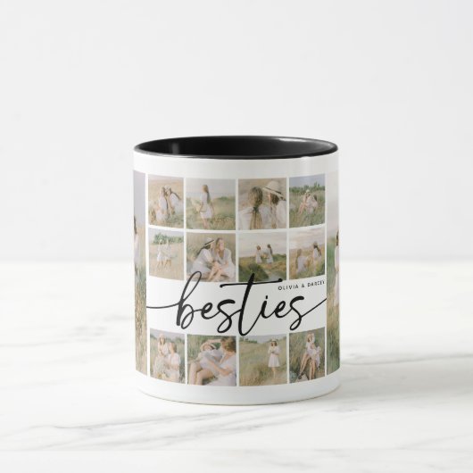 Script Besties Photo Collage Personalized Tasse (Zentrum)