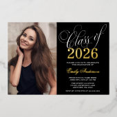 Script Black 2025 Foto Graduation Party Gold Folieneinladung (Vorderseite)