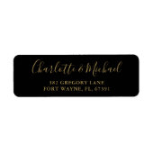 Script Black and Gold Wedding Rücksendeadresse (Vorne)