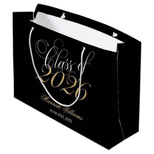 Script Black Gold Class 2024 Abschluss Große Geschenktüte (Rückseite Schrägansicht)