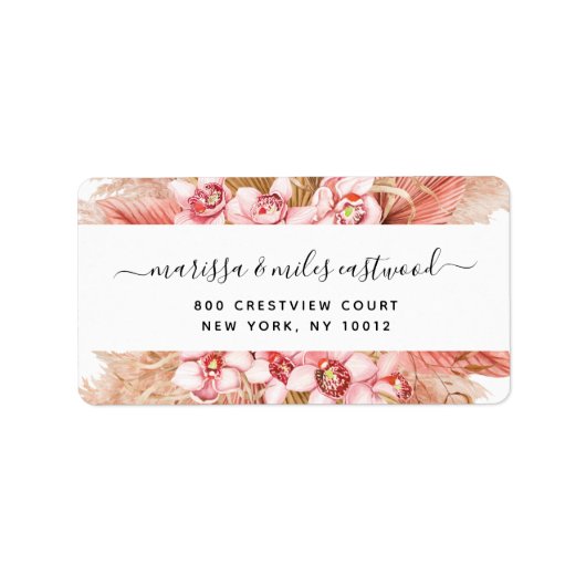 Script Black Roink Floral Rücksendeadresse Adressaufkleber (Vorne)