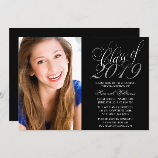 Script Black Silver Foto Abschluss Ankündigung (Vorne/Hinten)