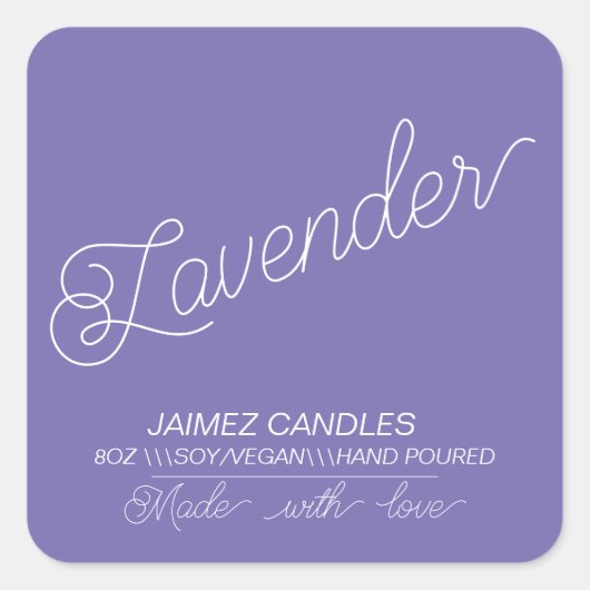 Script Black Soy Vegan Candle Maker Lavendel Quadratischer Aufkleber (Vorderseite)
