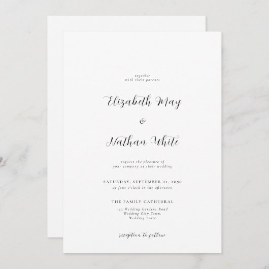 Script Black & White Classic Hochzeit Einladung (Vorne/Hinten)