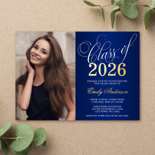Script Blau 2026 Foto-Abschlussfeier Gold Folieneinladung