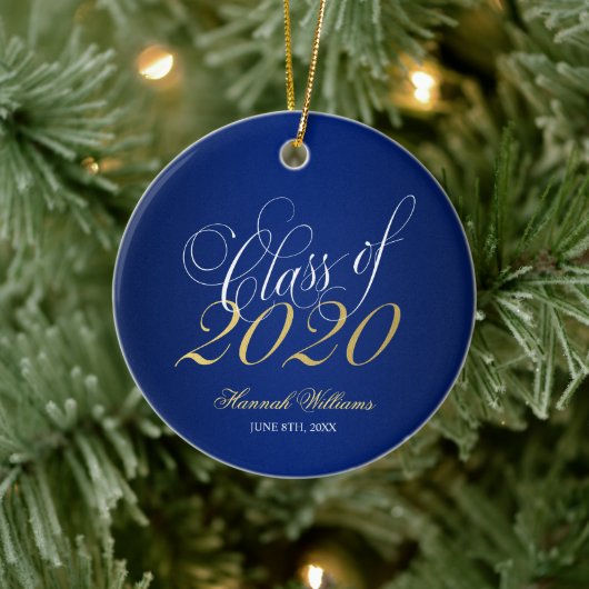 Script Blue Gold Class 2020 Abschluss Keramik Ornament (Baum)