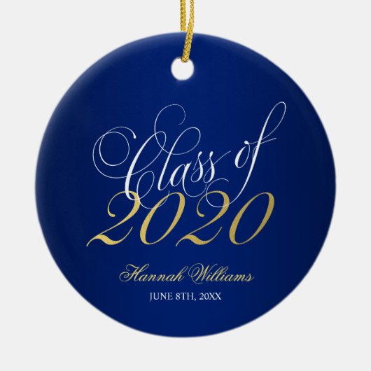 Script Blue Gold Class 2020 Abschluss Keramik Ornament (Vorne)
