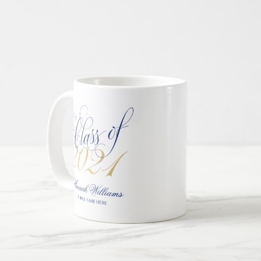 Script Blue Gold Class 2021 Abschluss Kaffeetasse (Vorderseite Links)