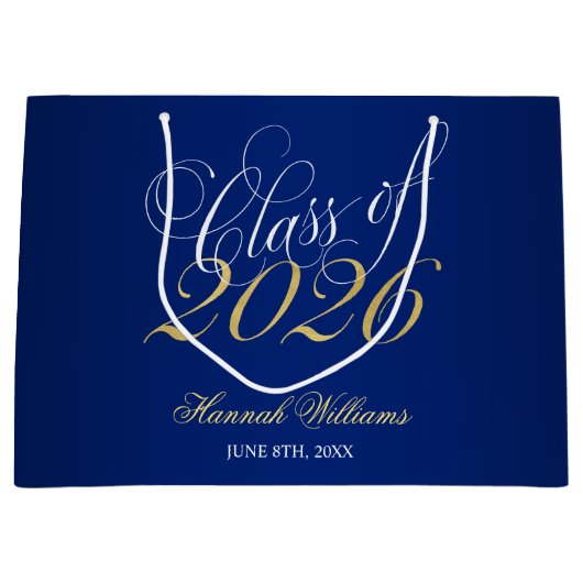 Script Blue Gold Class 2024 Abschluss Große Geschenktüte (Vorderseite)