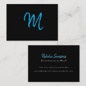 Script Blue Monogram auf Black Visitenkarte (Vorne/Hinten)