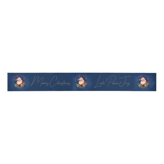 Script Blue Red Gold Santa Claus Elegante Weihnach Ripsband (Vorderseite)