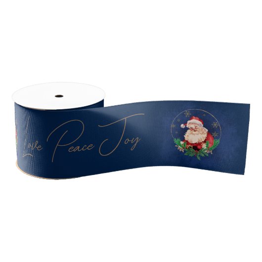 Script Blue Red Gold Santa Claus Elegante Weihnach Ripsband (Spule)