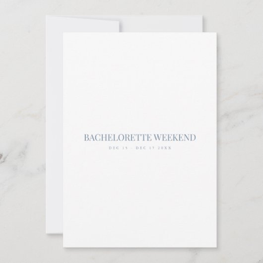 Script Blue & White Bachelorette Weekend Card Einladung (Vorderseite)