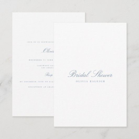 Script Blue & White Bridal Dusche Einladung (Vorne/Hinten)