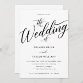 Script Blühe Moderne Schwarz-Weiß-Hochzeit Einladung (Vorne/Hinten)